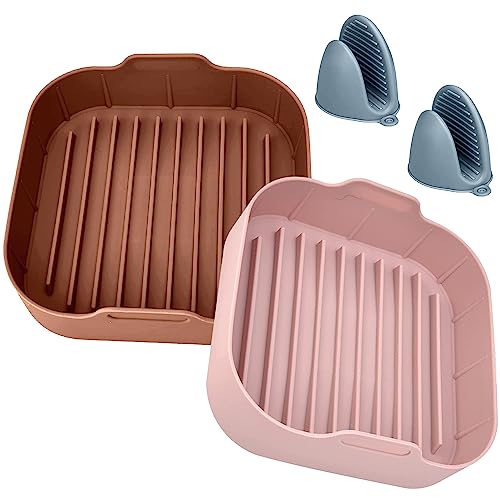 TOP KITCHEN Accesorio Bandeja de Silicona para Freidora de Aire Cuadrada,Molde Bandeja Silicona para Air Fryer,Cesta de Silicona para Freidora Aire Cuadrada Air Fryer,Complemento Olla Freidora de Aire