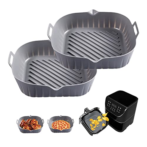 Hossar home & lifestyle 2X Molde Freidora de Aire de Silicona | Set de 2 Bandejas Cuadrados para Air Fryer o Horno | Sin Aceite (Cuadrado)