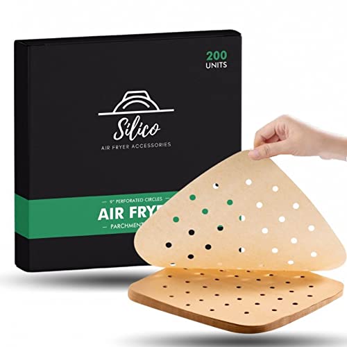 Papel Premium Para Freidora de Aire Extra Grueso 200 Piezas, Accesorios Freidora Sin Aceite, Papel Horno Pergamino Air Fryer Cuadrado, Moldes Desechables, Papel Vegetal Antiadherente