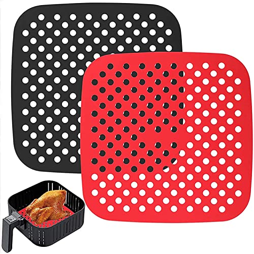 NK 2uds Papel de Horno Reutilizable de Silicona para Freidora de Aire - Alfombrilla de Silicona AirFryer Liner, Antiadherentes, Accesorios para freidoras sin Aceite (Cuadrado, 18,6cm)