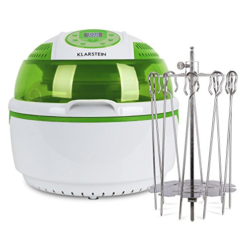 Klarstein VitAir Grün Bundel Set Freidora de aire caliente de 1400 W y brocheta rotatoria (ajuste tiempo y temperatura manual, 9 litros de capacidad, frituras sin aceite)