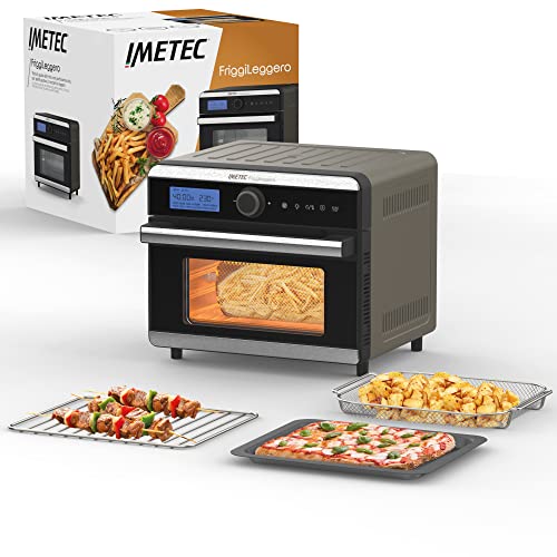 IMETEC FriggiLeggero - Freidora de aire multifunción, sabor con poco aceite, 12 programas, calentamiento rápido, 18 L, 1550 W, controles digitales, cesta, grill, cacerola, recetario