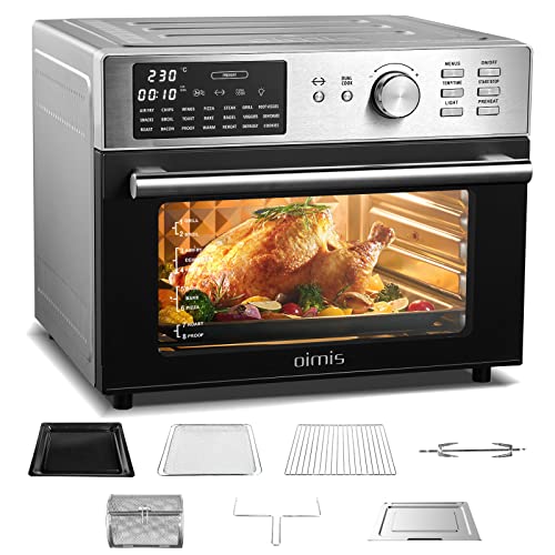 OIMIS Horno freidora de aire caliente 30L, freidora de aire caliente xxl 1800W, multifunción sin aceite 21 programas, 7 accesorios con recetas