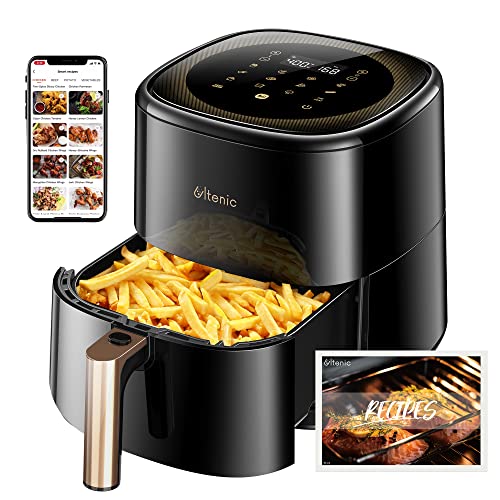 Ultenic K10 Freidora sin Aceite 5L 1500W, Freidora de Aire con 11 Programas, 100 Recetas, Pantalla LED Táctil, con APP Air Fryer con Cesta Antiadherente Termostato y Temporizador, sin BPA PFOA, Negro