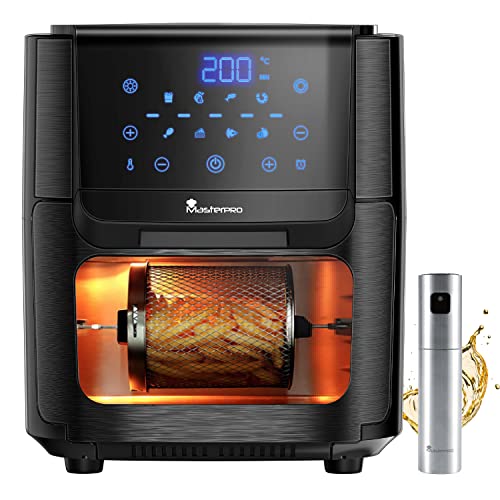 MasterPro Foodies | Kit de Freidora Sin Aceite y Horno Eléctrico de 12L y 1800W Junto con Spray Pulverizador | Con Pantalla LED Táctil | Freidora de Aire | 8 Funciones Diferentes en 1