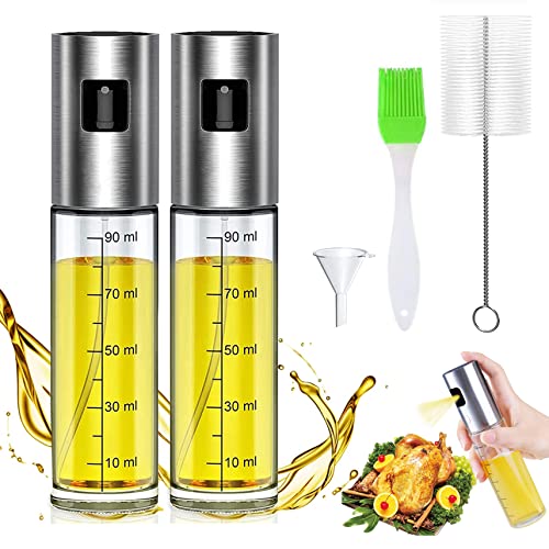 CALIYO Pulverizador de aceite, botella de 100 ml, pulverizador de aceite, vinagre, pulverizador de aceite transparente con cepillo para cocinar, freidora de aire caliente, accesorios de