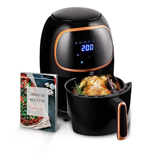 NK Freidora Digital sin Aceite 2L - Airfryer Caliente, Fácil de Usar, 6 Programas, Revestimiento Antiadherente, 1000W, Temperatura Regulable hasta 200ºC - Panel LED Táctil (Libro Recetas Digital)