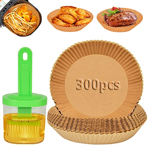 Papel Air Fryer Papel Horno para Freidora de Aire 300 PCS Redondo Accesorios Air Fryer Disposable Paper Liner Freidora sin Aceite Alimentaria de Pergamino Antiadherente Desechable + Spray Aceite