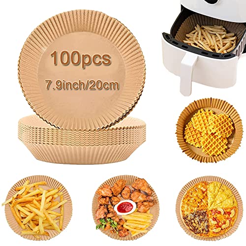 La Llareta Papel Para Freidora De Aire, 100 Piezas Papel Air Fryer, Papel Freidora Aire Antiadherente, Resistente Al Aceite, Impermeable, para Sartén,Horno,Microondas y Freidora De Aire Caliente(20cm)