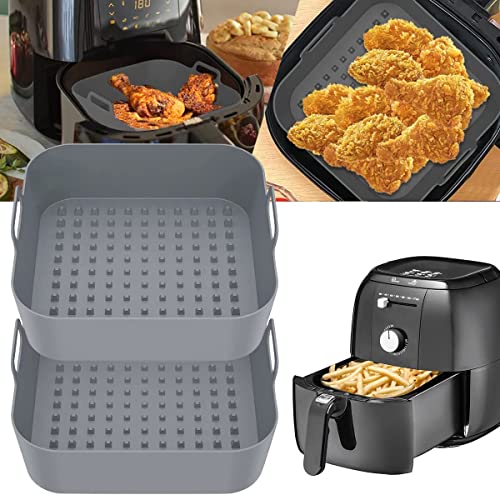 USMEI 2 Piezas Molde Silicona Freidora de Aire, 20cm Accesorios Freidora sin Aceite Cuadrada, Reutilizables y Antiadherentes Bandeja Airfryer Compatible 5-7 litro Cecotec, COSORI, Princess, Ninja