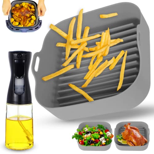 Accesorio Molde Silicona Freidora de Aire sin Aceite mas Pulverizador de Aceite - Recipiente Olla Silicona Airfryer - Cesta Complemento Freidora sin Aceite - Bandeja Silicona Freidora de aire