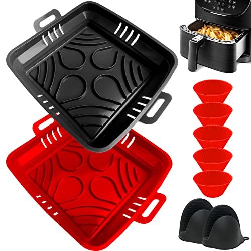 22cm Molde Silicona Freidora de Aire, 4 PCS Accesorios Freidora sin Aceite - Cesta Cuadrada de Silicona XXL para COSORI 5,5L 6,4L Cecotec 6L Airfryer - Plegable Reutilizable