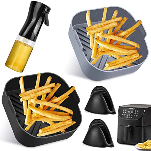 Molde Silicona Freidora de Aire Bandeja Recipientes + Pulverizador Aceite Spray Accesorios Freidora sin Aceite Cocina Moldes Utensilios Cesta Air Fryer Olla Liner Silicona Alfombrilla Airfryer 20 cm