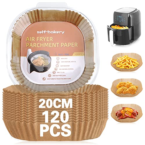 MUOIVG Papel Para Freidora de Aire 120 Piezas 20CM, Accesorios Freidora Sin Aceite, Extra Grueso Papel Air Fryer Cuadrado, Moldes Freidora Aire, Papel Vegetal Antiadherente para Freidora Hornear Asar