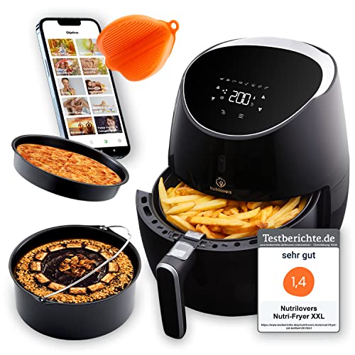 NUTRI-FRYER Freidora de aire caliente xxl 5L Hot Air Fryer 2000W Airfryer XXL freidora sin aceite - MARCA ALEMANA - Freidora de patatas fritas sin grasa ni aceite - Con accesorios + App recetas