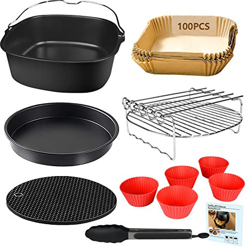 Accesorios freidora sin aceite, 22cm 12 Piezas Accesorios para freidoras de aire XXL for COSORI 5,5L/6,4L, Cecotec 6L, cuadrado air fryer