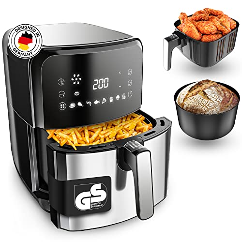 VANDENBERG Freidora de aire caliente - 5,5L - 12 programas - 1700W - Airfryer - Sin aceite&grasa - Cesta para pan&fritura - Revestimiento antiadherente, Pantalla táctil, Cool-Touch