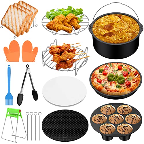 COLFULINE 17 pcs 7inch Accesorios para Freidora de Aire 3,5L-5L, Freidora sin Aceite Molde Pizza Pinchos Brochetas Guantes Parrilla De Cocción Para Philips Gowise COSORI COZYNA PRINCESS INNSKY