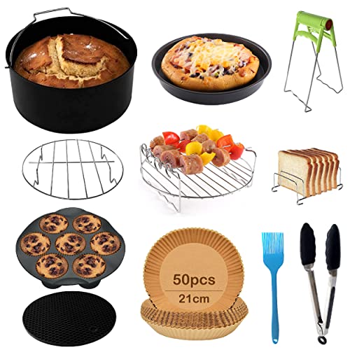 Accesorios Freidora Sin Aceite 12 Piezas. Moldes Silicona Freidora de Aire Repostería, Rejilla, Papel, Pizza, Cesta y más Utensilios de 20 CM. Accesorios Airfryer