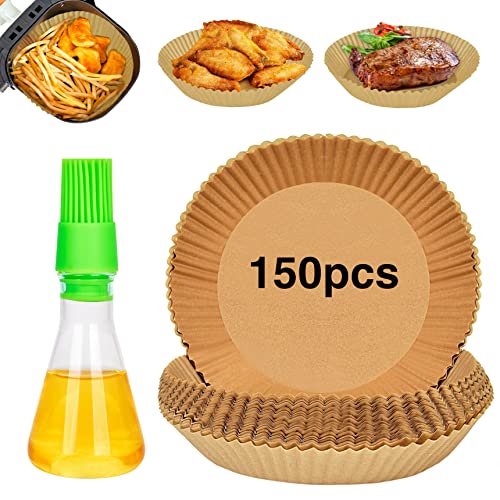 Papel Air Fryer Papel Horno para Freidora de Aire 150 PCS Redondo Accesorios Air Fryer Disposable Paper Liner Freidora sin Aceite Alimentaria de Pergamino Antiadherente Desechable + Spray Aceite