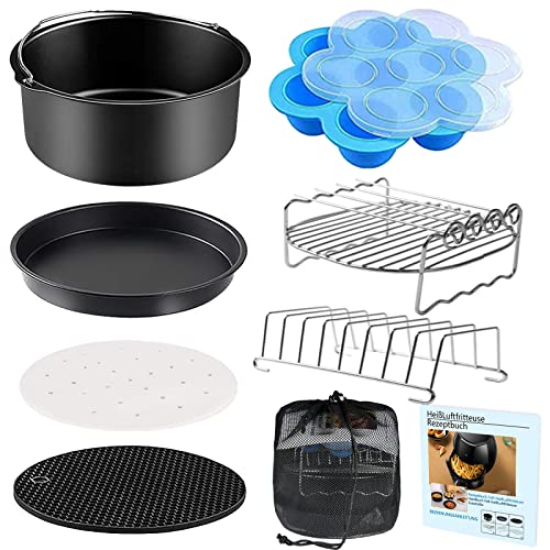 Moleath Accesorios para Freidora sin aire, 8 Inch 9 Piezas Accesorios para Freidora sin aire for Cecotec 5,5L, COSORI 4,7L, Uten 4,5L Freidora de aire