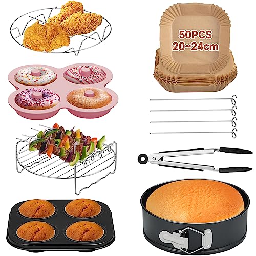 Accesorios Freidora Sin Aceite, Accesorios para Cecotec Cosori 5,5L, Accesorios Freidora de Aire Contiene Papel Freidora Aire, Molde Bizcocho, Molde Donuts Silicona, Molde Magdalenas