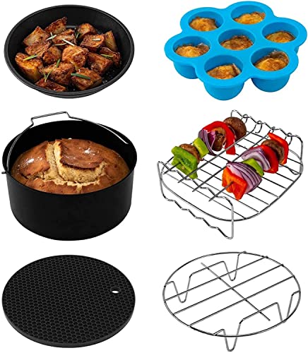 COSORI Accesorios para Freidora sin aceite 3.5L, Molde para respostería, Bandeja para pizza, Soporte de acero inoxidable, Rejilla Multiusos, Estera de silicona, Molde de huevos, Sin BPA