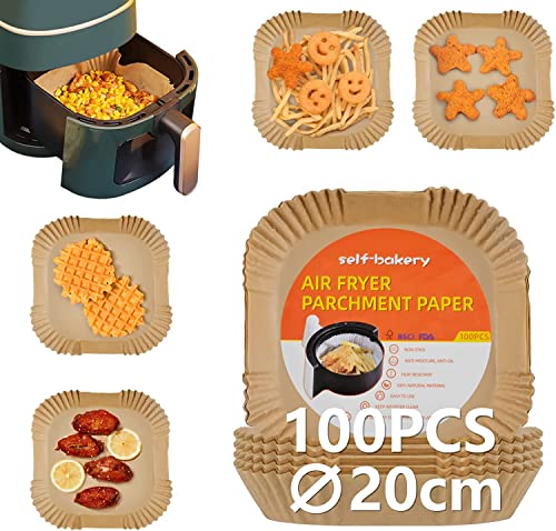 Freidora de Aire sin Aceite Papel Freidora Aire Cuadrado 100 Piezas 20CM Moldes Horno Freidora Aire, Papel Airfryer Accesorios Freidora Sin Aceite Utensilios Air Fryer, Ninja 5-8 L