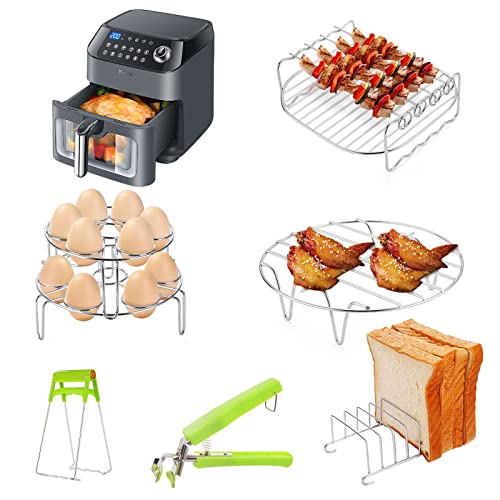 Uennm 7PCS Accesorios Freidora sin Aceite, 7inch Accesorios para Freidora de Aire 3,5L-5L, Rejilla para cocinar al Vapor Rejilla para airfryer Cuadrada COSORI Princess Innsky proscenic Philips