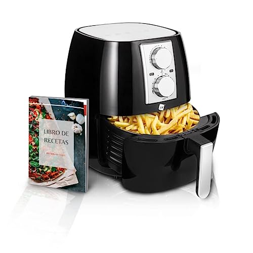 NK Freidora Mecánica sin Aceite 4,5L - Airfryer Caliente XL, Fácil de Usar, 6 Programas, 1500W, Temperatura Regulable hasta 200ºC (Libro de Recetas Digital ESP/EN) - Compatible con Lavavajillas