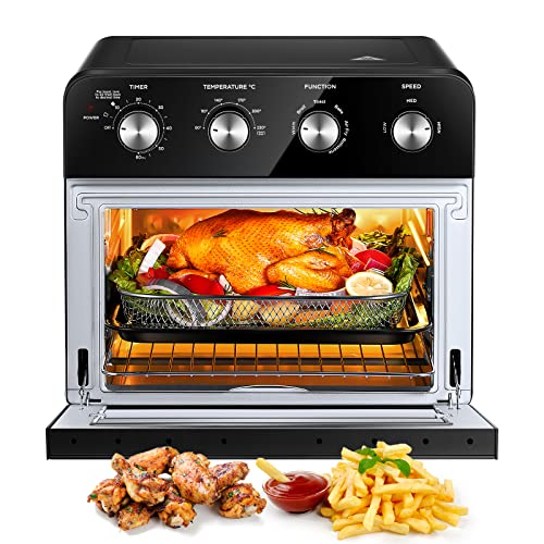 FOHERE Freidora sin Aceite 23L, 1700W Mini Horno Aire Caliente Horno Sobremesa de Convección con Mantener Caliente y Cronometrar, 6 Accesorios y 100 Recetas, Sin BPA ni PFOA