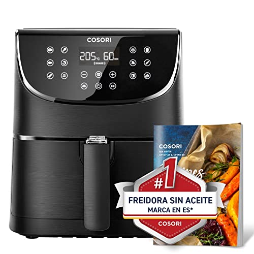 COSORI Freidora sin Aceite 3.5 L, Freidora de Aire Caliente 1500W con Pantalla LED Táctil y 100 Recetas, Sin PFOA, 75-205 ℃, 11 Modos Preestablecidos, Color Negro