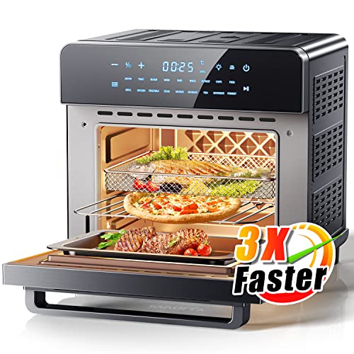 Involly Freidora de Aire 15L, Freidora sin Aceite 18 en 1 Mini Horno Aire Caliente 1600W Horno Sobremesa de Convección con Cesta Giratoria,Pantalla LED Táctil, 4 Accesorios y 26 Recetas