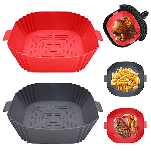 2 Piezas Molde de Silicona para Freidora de Aire, Olla Silicona Freidora de Aire, Cuadrado Moldes Silicona, Air Fryer Accessories, Cesta de Silicona para Freidora Sin Aceite, Horno(20,5 cm)