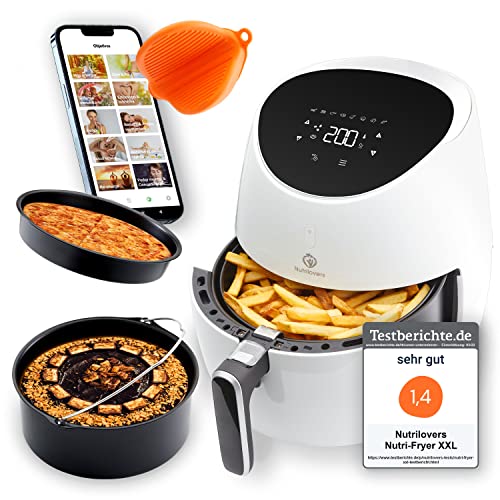 NUTRI-FRYER Freidora de aire caliente xxl 5L Hot Air Fryer 2000W Airfryer XXL freidora sin aceite - MARCA ALEMANA - Freidora de patatas fritas sin grasa ni aceite - Con accesorios + App recetas