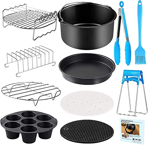 Accesorios freidora sin aceite, 20cm 12 Piezas XL Accesorios para Freidora de aire for Cecotec 5,5L, COSORI 4,7L, Uten 4,5L Airfryer