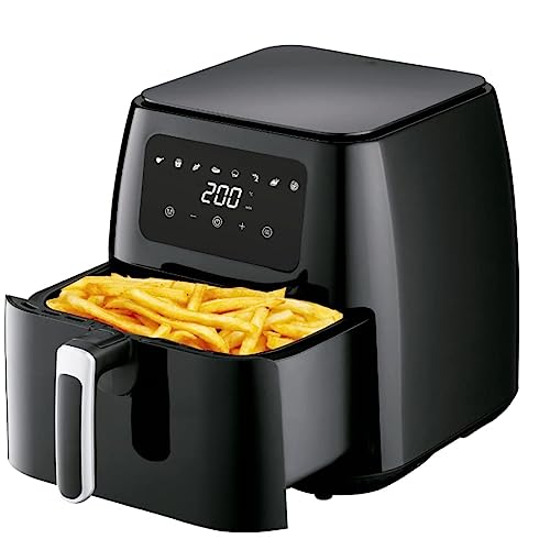 Freidora sin Aceite 8 Litros TREBOLFRY® Freidora de Aire Caliente Dietética y Digital, Panel Táctil, Acabados en Acero Inox, 8 programas, temporizador (8 Litros 1700 W)