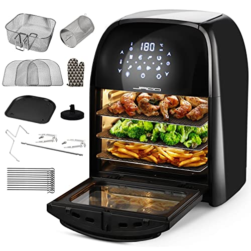 Jago® XXXL 8en1 Freidora sin Aceite 12 l + 10 Accesorios - 1800 W, 8 Programas, con Pantalla LED Táctil, en Acero Inox, Deshidratador, Temporizador - Horno de Aire Caliente, Air Fryer