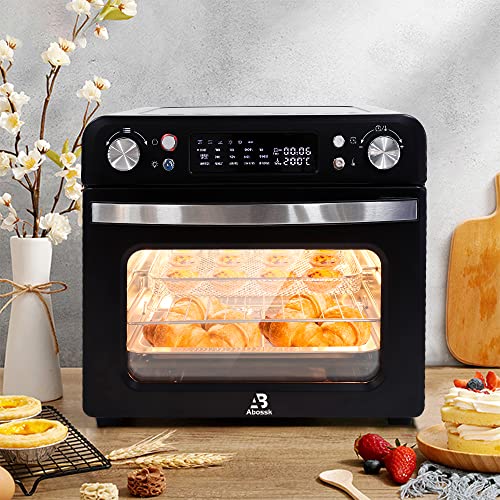 Freidora de aire caliente de 25 litros, horno de aire caliente, 1700 W con 9 programas, capacidad de 25 L, 5 accesorios, con pantalla LED, control de temperatura y temporizador (botón doble negro de