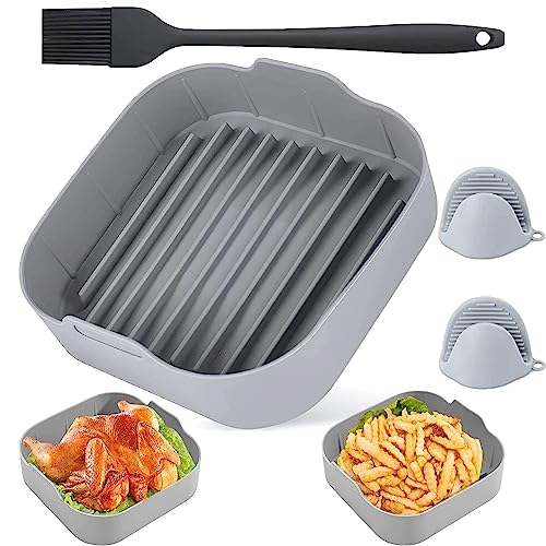 Molde de Silicona para Freidora de Aire + Cepillo de Limpieza - 20,5 x 5,3 cm - Accesorios de Cocina para Air Fryer - Compatible con SanRuAis, Cosori, Cecotec y Otras Marcas