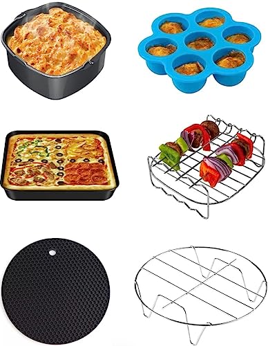 Accesorios para COSORI 5.5L Freidora de aire sin aceite CUADRADOS, Molde repostería, Bandeja pizza, Soporte de acero inoxidable, Rejilla, Molde de huevos madalenas, estera